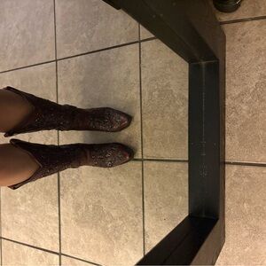 Elegant Brown Embellished Heeled Boots